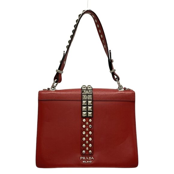 Auth PRADA Electra 1BA179 Fuoco Nero (Red) Black City Calf Saffiano Leather - Picture 2 of 16